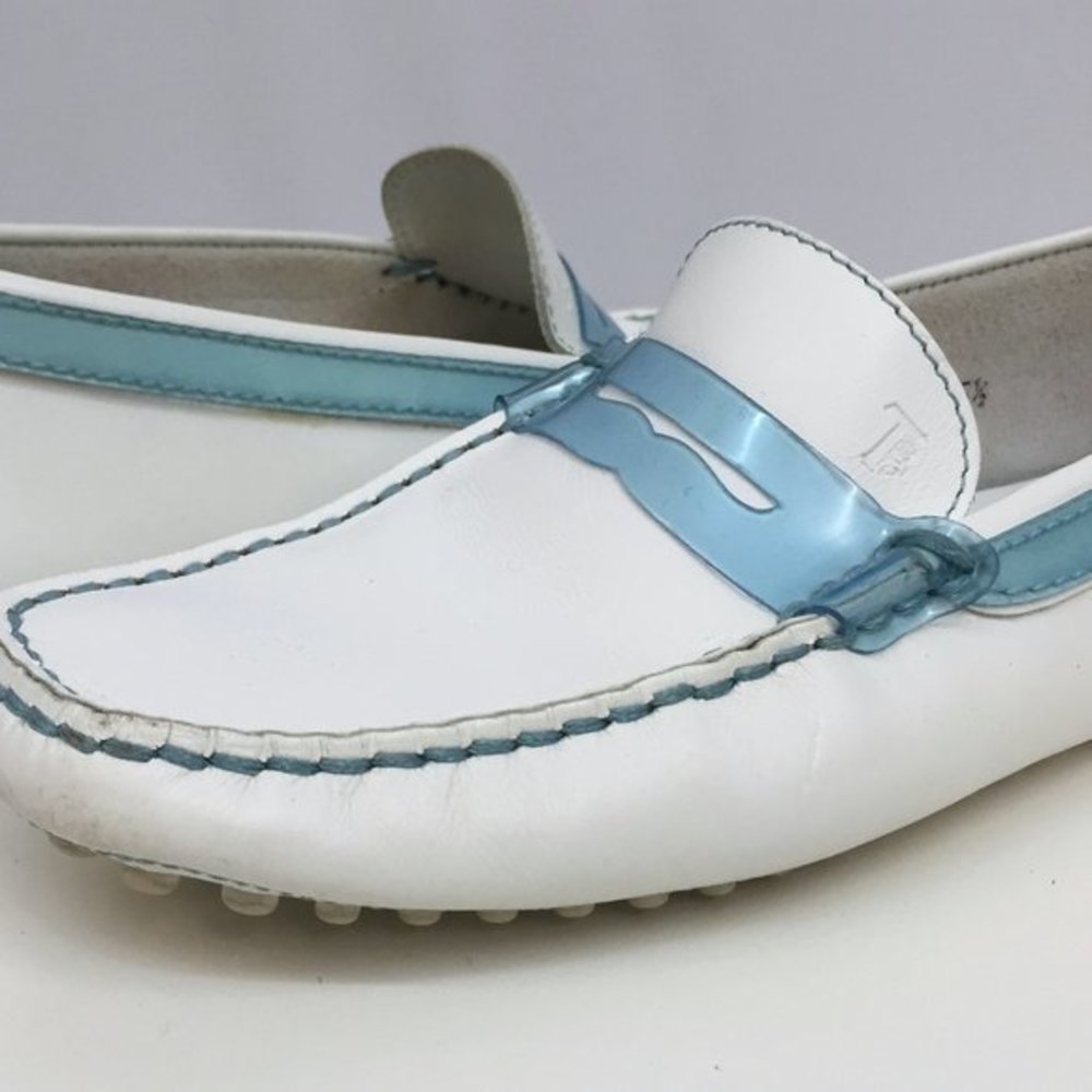 Tod's White & Blue Driving‎ Loafers 5 1/2 - Picture 3 of 6
